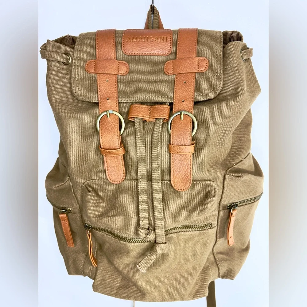 Amangani Exclusive Canvas and Vegan Leather Backpack NWOT